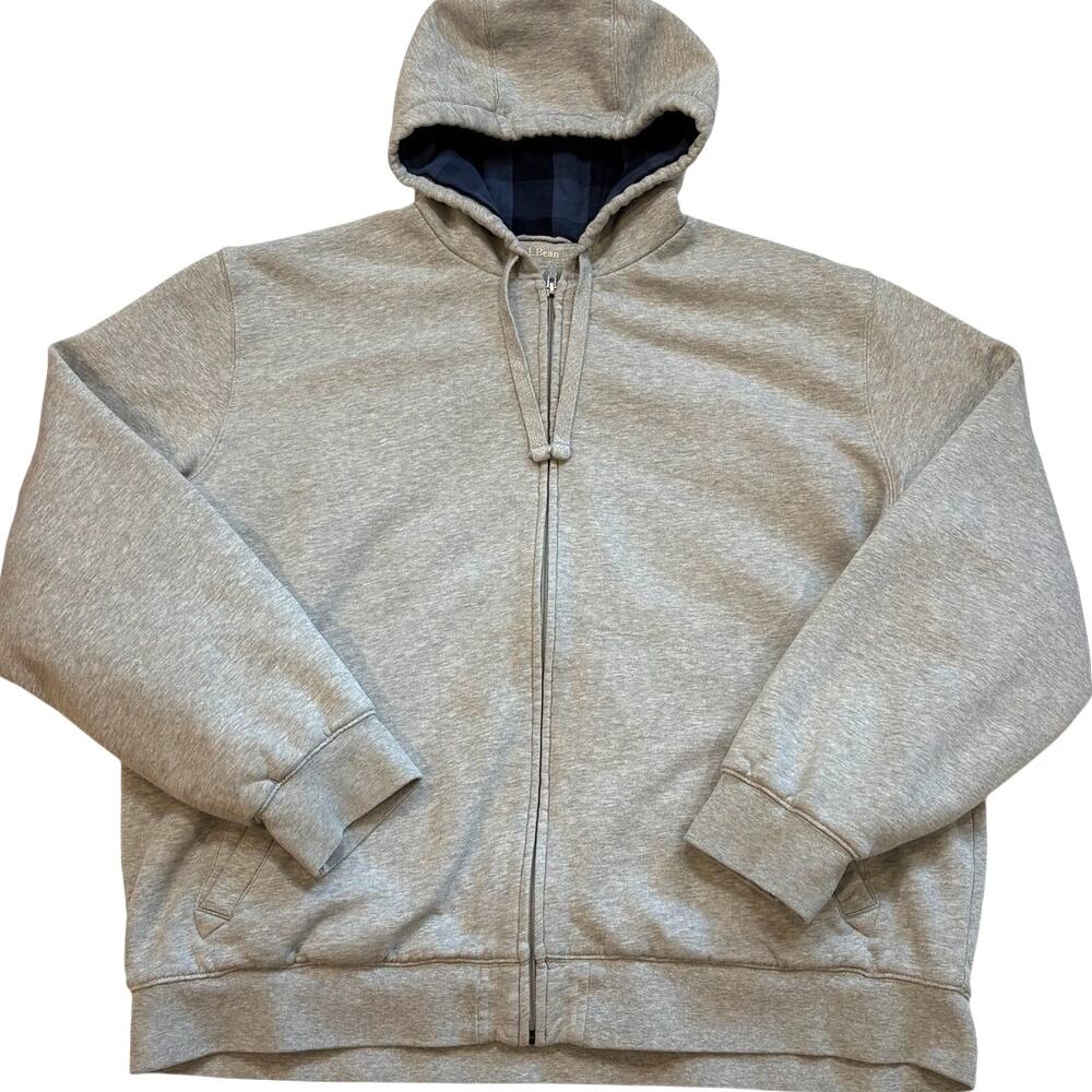 LL Bean Hoodie Sweatshirt Mens Size XL Gray Flannel Lined Full Zip Heavy *READ*